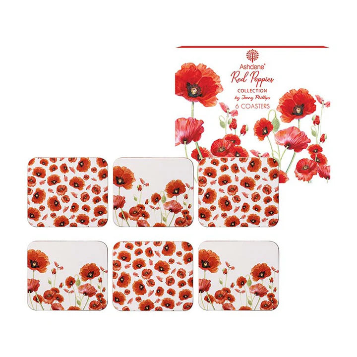 Red Poppies Coasters 6 pk