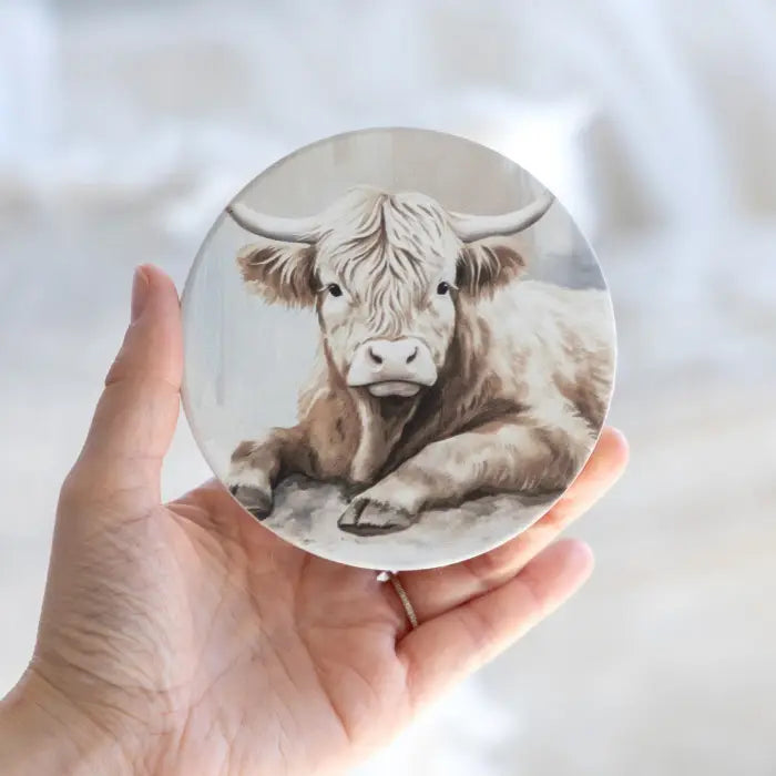 Highland Calf Ceramic Coaster - Saddle & Bloom