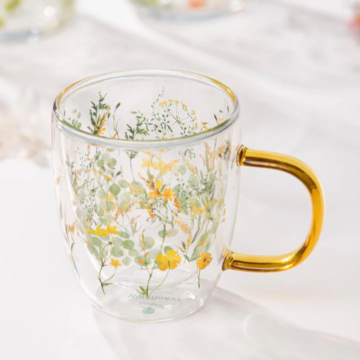 Ashdene Wildflowers Double Walled Glass Mug - Sunshine