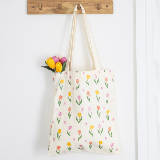 Tulip Print Cotton Tote Bag