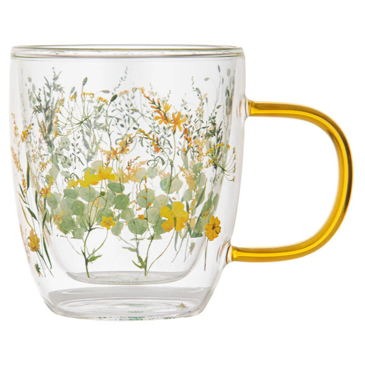 Ashdene Wildflowers Double Walled Glass Mug - Sunshine