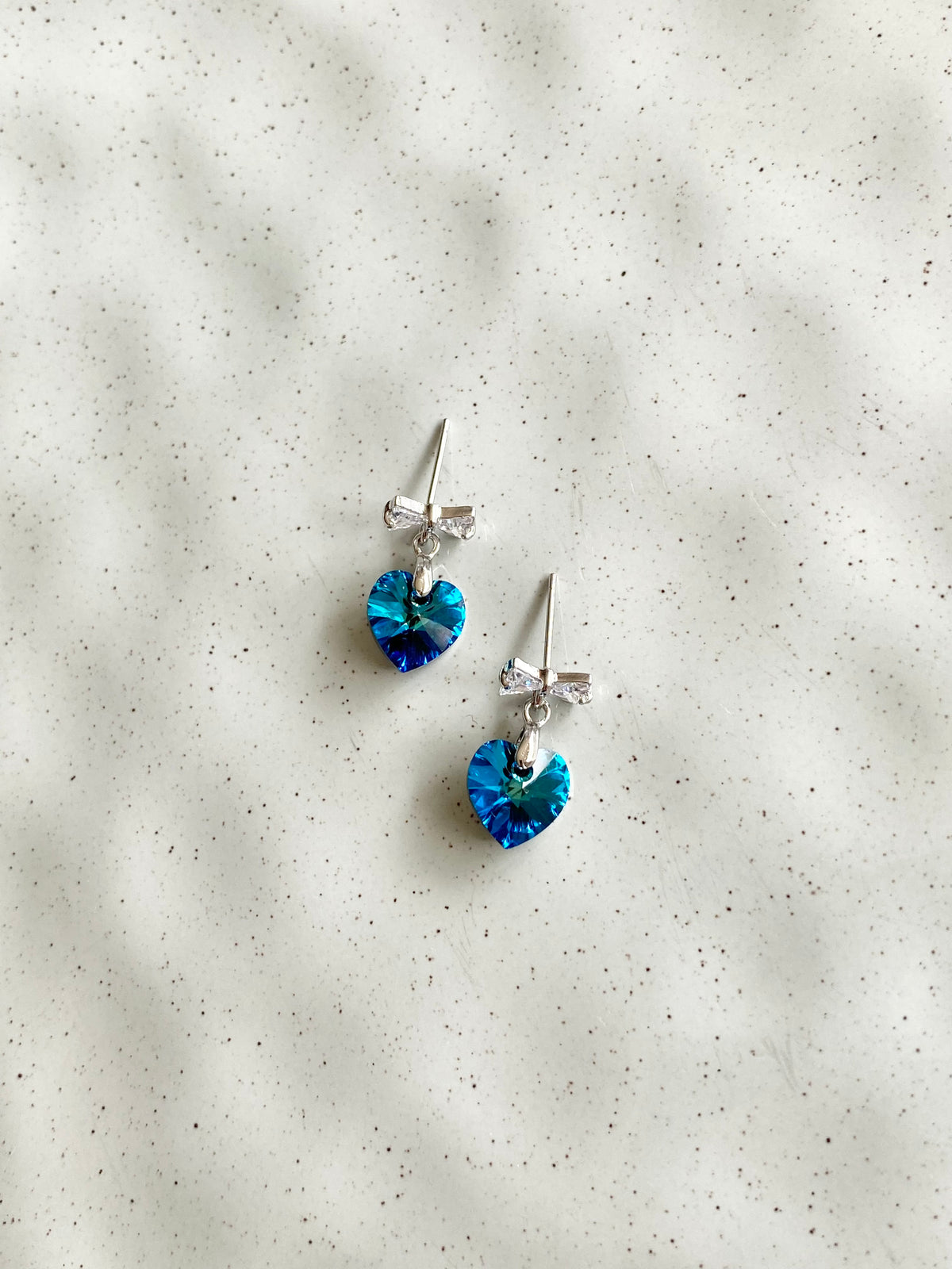 Swarovski Heart Drop Earrings with Bow Stud