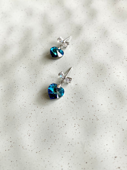 Swarovski Heart Drop Earrings with Bow Stud