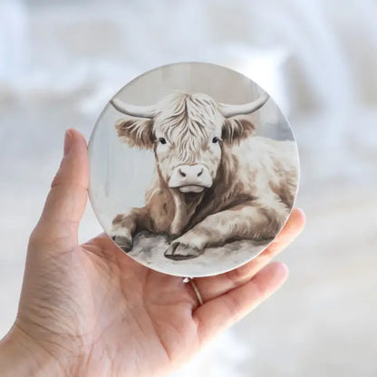 Highland Calf Ceramic Coaster - Saddle & Bloom