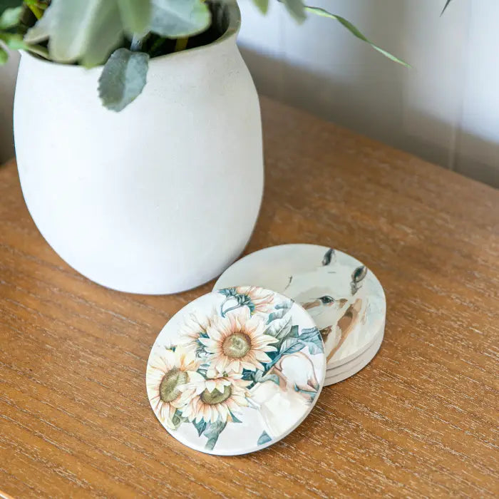 Sunflowers Ceramic Coaster - Saddle & Bloom